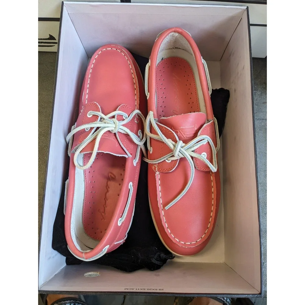 Canoos Golf Shoes Women's 9.5 Coral Pink & White Leather Boat Loafers Cleats